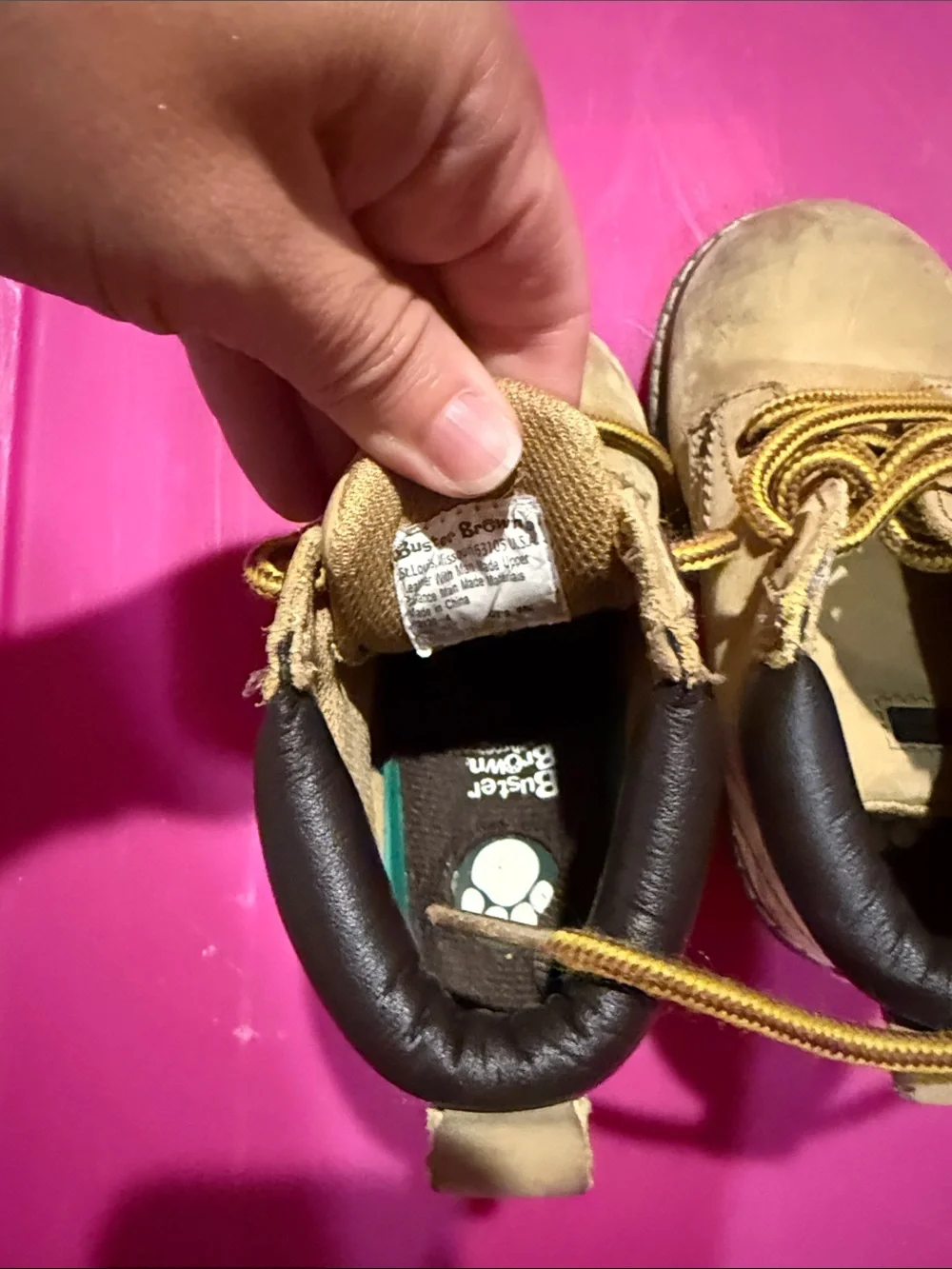 Buster Brown Tan Kids Lace-Up Boots with Yellow Laces